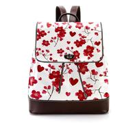 Red Cherry Flower and Heart Seamless Pattern PU Leather Backpack Purse for Women, Fashion Ladies Travel Shoulder Bag Rucksack