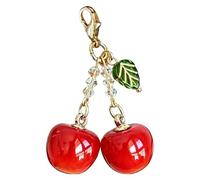 Red Cherry Keychain - Cute Fruit Bag Charm Pendant Metal Keyring Lightweight Decorative Accessory Fashion Chain Clip On Ornament | for Ladies Girls Phone Keys Wallet Backpack Travel Gift