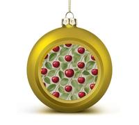 Red Cherry Pattern Christmas Ball Ornaments - Shatterproof Plastic Vintage Rustic Xmas Tree Decorations Pendant for Family Holiday Wedding Party Xmas Hanging Decoration