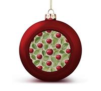 Red Cherry Pattern Christmas Ball Ornaments - Shatterproof Plastic Vintage Rustic Xmas Tree Decorations Pendant for Family Holiday Wedding Party Xmas Hanging Decoration
