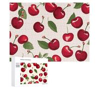 Red Cherry Pattern Jigsaw Puzzle 500 PCS Challenging Fun Puzzles Wooden Jigsaw Puzzles for Adults Families