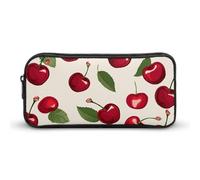Red Cherry Pattern Pencil Case - Large Aesthetic Makeup Bag Multi-Purpose Pencil Pouch Cute Cosmetic Bag with Zipper Closure for Office, Home, Study & Travel