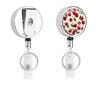 Red Cherry Pattern Retractable Work Badge Holder Keychain Badge Reel 24.4" Cord & 360° Swivel Alligator Clip Heavy Duty Id Name Tag Holder for Nurses Doctors Teachers Office Workers