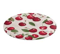 Red Cherry Pattern Round Area Rug Non Slip Backing Doormat Water Absorbent Plush Throw Low-Pile Non-Slip Floor Mat Carpet for Living Room Bedroom Entryway Nursery Room 60 * 60cm