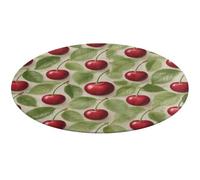 Red Cherry Pattern Round Area Rug Non Slip Backing Doormat Water Absorbent Plush Throw Low-Pile Non-Slip Floor Mat Carpet for Living Room Bedroom Entryway Nursery Room 80 * 80cm