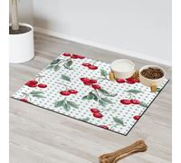 Red Cherry Pet Feeding Mat for Cat Dog Water Bowl Food Mats Berries Cherry Pet Feeding Mats Absorbent Nti-Slip Contain Spills Protects Floors Placemat 43.1 x 76.2 cm