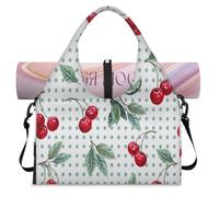 Red Cherry Sports Duffle Bag with Shoe Compartment Berries Cherry Weekend Overnight Bags Tote Cabin Luggage Bag for Gym Yoga Travel