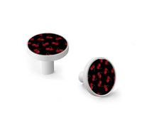 Red Cherry Summer on The Dark Cabinet Knobs and Wall Hooks, 6 Pack Modern Drawer Pulls with White Base, Solid Zinc Alloy Handles for Kitchen, Bathroom, Dresser