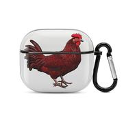 Red Chicken Bluetooth Earbuds Case Cover Full Body Shockproof Protection Hard Case Support Wireless Charging with Keychain Personalized Gift for AirPods 3