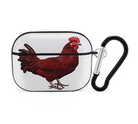 Red Chicken Earbuds Organizer Shockproof Protective Airpods Pro Cover with Carabiner Clip Anti Fall Carrying Earphone Case Cover for Airpods Pro 2nd Generation Black
