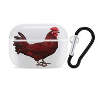 Red Chicken Earbuds Organizer Shockproof Protective Airpods Pro Cover with Carabiner Clip Anti Fall Carrying Earphone Case Cover for Airpods Pro 2nd Generation White