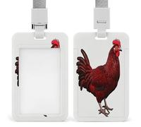 Red Chicken ID Badge Holder Clear Badge Protectors with Detachable Lanyard Strap Vertical Hard Plastic Sleeve Secures Work ID Card Credit Cards for Office Factory
