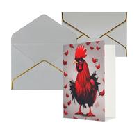 Red Chicken Print Greeting Card Paper, Half Fold To Cards For Birthday, Wedding, Party.