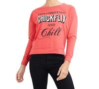 (Red - CHICKFLIX, XS) Ladies Christmas Sweatshirt Long Sleeve Jumper Slogan Pullover Top