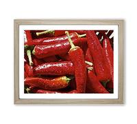 Red Chilli Peppers Modern Framed Wall Art Print, Ready to Hang Picture for Living Room Bedroom Home Office Décor, Oak A4 (34 x 25 cm)