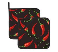 Red Chilli Print Pot Holders Heat Resistance Oven Potholder With Pocket Kitchen Hot Pad For Cooking Baking