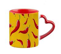 Red Chilli Vegetable Pattern Coffee Tea Cocoa Soup Daily use Mug Birthday Party gage Keepsake Funny C Handle Unique Ceramic Cup Mug. (Red Heart Handle Mug)