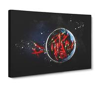 Red Chillis In A Bowl Paint Splash Canvas Print | Gallery Wrapped 30mm Frame Wall Art | 24x16 inches | Ready to Hang | Modern Still Life Picture | Living Room Bedroom Lounge Office