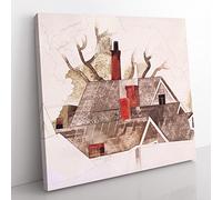 Red Chimneys by Charles Demuth Classic Painting Canvas Wall Art Print Ready to Hang, Framed Picture for Living Room Bedroom Home Office Décor, 50x50 cm (20x20 Inch)