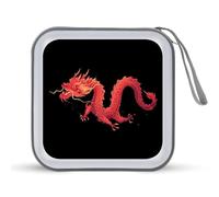 Red Chinese Dragon CD Case Holder Portable 40 Capacity DVD Wallet Storage Organizer for Car Travel