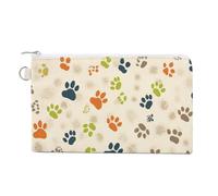 Red Chinese Dragon Coin Purse Canvas Wallet Cute Change Purse Small Storage Bag with Zipper, Cat Or Dog Footprints, One Size, Flowers and Animals