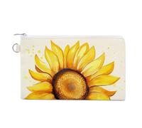Red Chinese Dragon Coin Purse Canvas Wallet Cute Change Purse Small Storage Bag with Zipper, Watercolor sunflower, One Size, Flowers and Animals