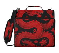 Red Chinese Dragon Japanese 3 Ringing Sturdy Zipper Binder with Handle and Removable Shoulder Strap Multi-Pocket School Supplies Organizer Suitable for Middle School