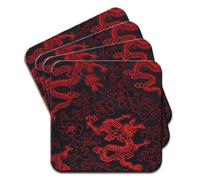 Red Chinese Dragons Set of 4 Coasters