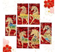 Red Chinese Envelopes | 6 Pcs Traditional 3D Embossed Glitter Envelopes | Spring Festival Red Envelopes for Men, Women, Youth, Family and