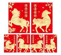 Red Chinese Envelopes | 6 Pieces Horse Design Bags - 2026 Paper Blessing Text Hot Stamp Printing Christmas Money Envelopes - For Boys Girls Adults Friends Birthday Winter Festival