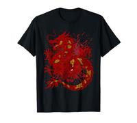 Red Chinese Firedrake Dragon Print Art Wear T-Shirt