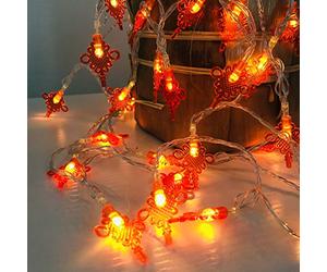 Red Chinese Knot String Lights LED Chinese Wishful Knot Lights Battery Operated for Chinese New Year Spring Festival Wedding Party Decoration (Red Knot, 32.8FT/80LED)