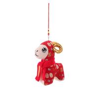 Red Chinese Zodiac Sheep Plush Hanging Ornament for Lunar New Year Decor | Sturdy Strap, Cloth and PP Cotton Construction, Fine Stitching, Lightweight Accent for Office Desks or Travel