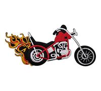 Red Chopper Motorcycle Embroidered Iron/Sew On Patch Fire Flames Jacket Badge