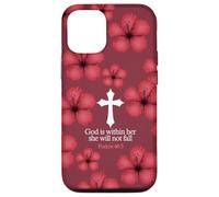 Red Christian Cross Bible Verse Hibiscus Psalms 46:5 Pattern Case for iPhone 12/12 Pro