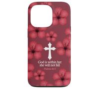 Red Christian Cross Bible Verse Hibiscus Psalms 46:5 Pattern Case for iPhone 13 Pro