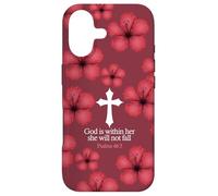 Red Christian Cross Bible Verse Hibiscus Psalms 46:5 Pattern Case for iPhone 17
