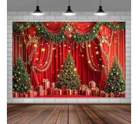 Red Christmas Backdrop, Christmas Tree Golden Bells Twinkle Star Red Curtain Photography Background, Santa Claus Presents for Xmas Party New Year Eve Holiday Decor Backdrop Photo Booth Props 10x8ft