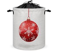 Red Christmas Ball Laundry Basket Laundry Hamper Round Collapsible Drawstring Clothes Hamper for Bedroom Bathroom