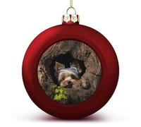 Red Christmas Ball Ornament - A Little Yorkshire Terrier Shatterproof Plastic Xmas Tree Decorations, 3 Inch Christmas Tree Decor Hanging Ball for Holiday Wedding Party Decor