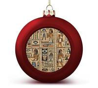 Red Christmas Ball Ornament - Ancient Egyptian Hieroglyph Shatterproof Plastic Xmas Tree Decorations, 3 Inch Christmas Tree Decor Hanging Ball for Holiday Wedding Party Decor