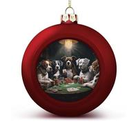 Red Christmas Ball Ornament - Playing Poker Dogs Shatterproof Plastic Xmas Tree Decorations, 3 Inch Christmas Tree Decor Hanging Ball for Holiday Wedding Party Decor