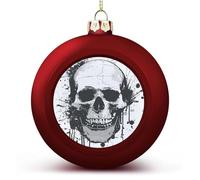 Red Christmas Ball Ornament - Simple Skull Graphic Shatterproof Plastic Xmas Tree Decorations, 3 Inch Christmas Tree Decor Hanging Ball for Holiday Wedding Party Decor