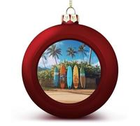 Red Christmas Ball Ornament - Surf's Up Surfboard Shatterproof Plastic Xmas Tree Decorations, 3 Inch Christmas Tree Decor Hanging Ball for Holiday Wedding Party Decor
