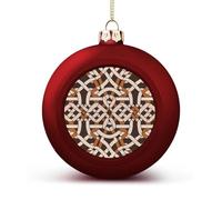 Red Christmas Balls Ornaments 1.6" Shatterproof Xmas Brown Geometric Pattern Baubles with Hanging String Holiday Decoration for Christmas Tree DIY Wreath Wedding New Year Party Festive Supply