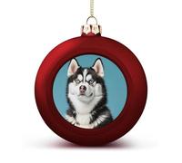 Red Christmas Balls Ornaments 1.6" Shatterproof Xmas Cute Husky Baubles with Hanging String Holiday Decoration for Christmas Tree DIY Wreath Wedding New Year Party Festive Supply