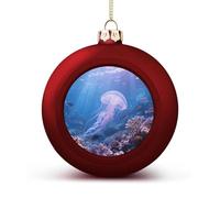 Red Christmas Balls Ornaments 1.6" Shatterproof Xmas Jellyfish Swimming Baubles with Hanging String Holiday Decoration for Christmas Tree DIY Wreath Wedding New Year Party Festive Supply