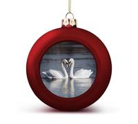 Red Christmas Balls Ornaments 1.6" Shatterproof Xmas Romantic White Swan Baubles with Hanging String Holiday Decoration for Christmas Tree DIY Wreath Wedding New Year Party Festive Supply
