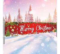 Red Christmas Banner, Outdoor Merry Christmas Party Decoration, Hanging Backdrop Banners, Xmas Party Yard Sign Decoration for New Years Winter Holiday Garden Wall Table Home Decor