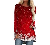 Red Christmas Basic Spandex Tee Shirts for Women Fall Summer Loose Fit Long Happy Festival Gift Christmas Plain Tops Shirts Ladies 2025 Clothes Trendy Country Concert Y2K XXL